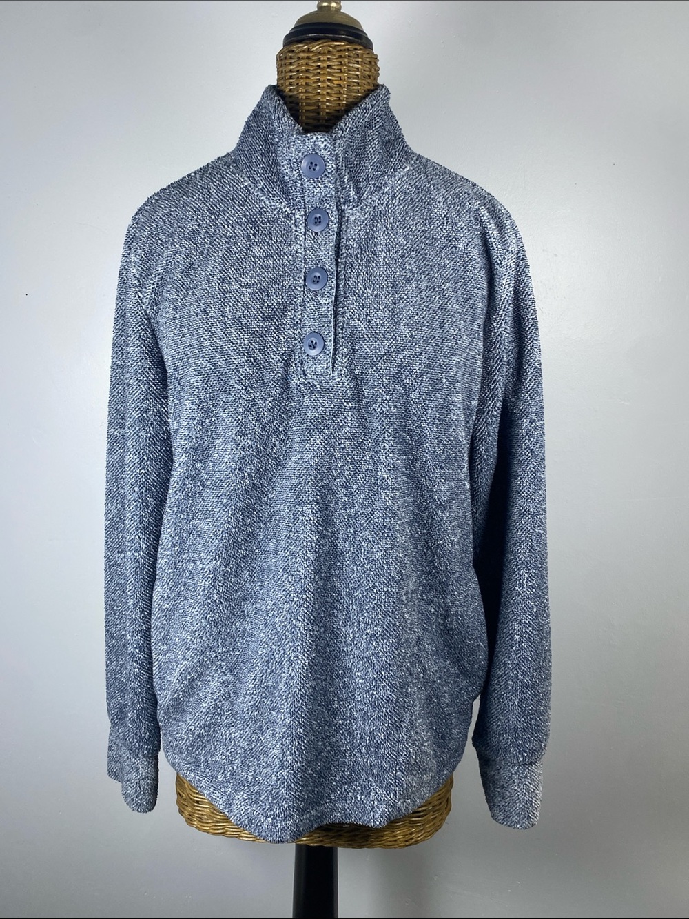 Eddie Bauer Heathered Blue Button Turtleneck Pullover